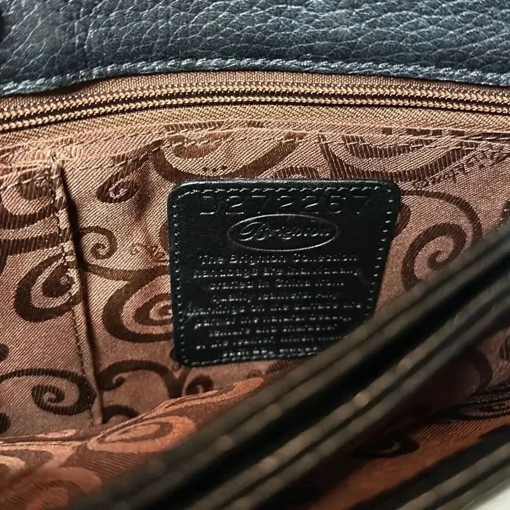 Brighton Black Pebbled Leather Chain Accent Multi Compartment Bag - Picture 11 of 13